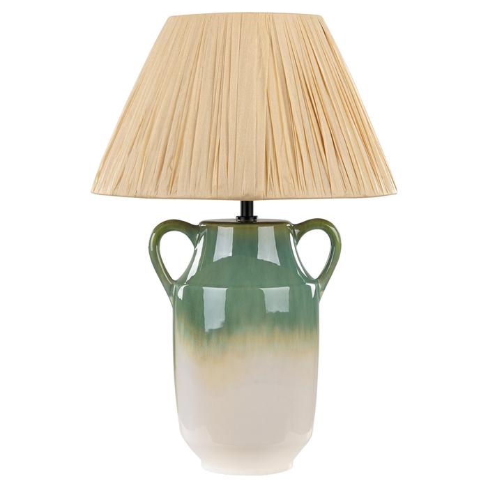 Lampada da tavolo in ceramica verde e bianca 53 cm Paralume a cono in carta naturale Comodino Soggiorno Camera da letto Illuminazione