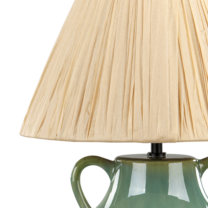 Lampada da tavolo in ceramica verde e bianca 53 cm Paralume a cono in carta naturale Comodino Soggiorno Camera da letto Illuminazione