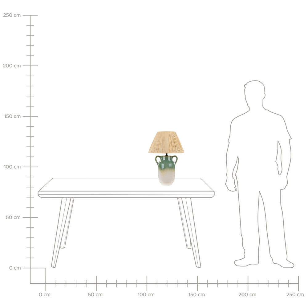 Lampada da tavolo in ceramica verde e bianca 53 cm Paralume a cono in carta naturale Comodino Soggiorno Camera da letto Illuminazione