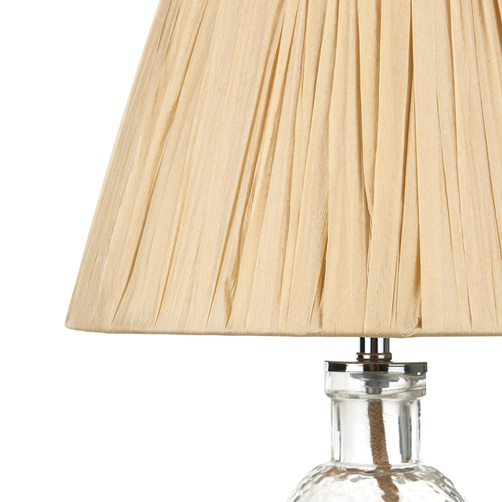 Lampada da tavolo con base in vetro trasparente e paralume naturale Luce da comodino