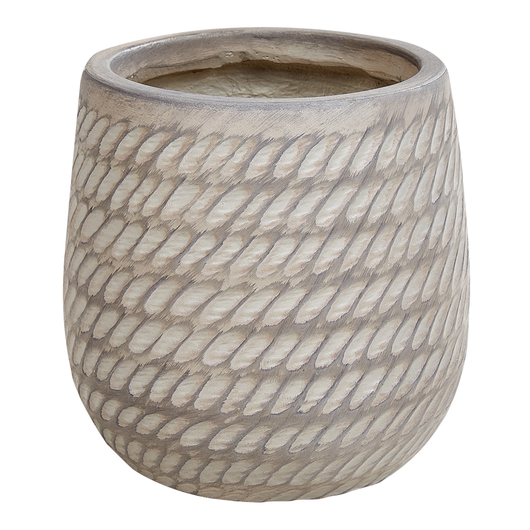 Vaso rotondo per piante in fibra di argilla con motivo in rilievo beige ⌀ 19 cm giardino terrazzo