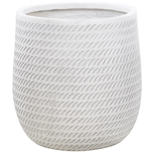 Vaso rotondo per piante in fibra di argilla con motivo in rilievo bianco sporco ⌀ 39 cm giardino terrazzo