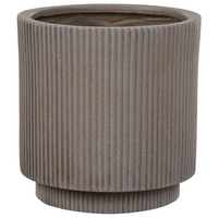 Vaso in argilla Taupe Fibra Vaso per piante da giardino 30 x 30 x 30 cm Foro di drenaggio Finitura verticale a coste Giardino esterno Patio