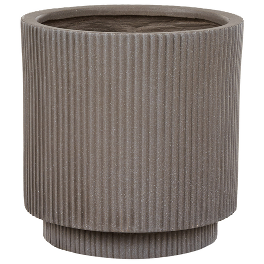 Vaso in argilla Taupe Fibra Vaso per piante da giardino 30 x 30 x 30 cm Foro di drenaggio Finitura verticale a coste Giardino esterno Patio