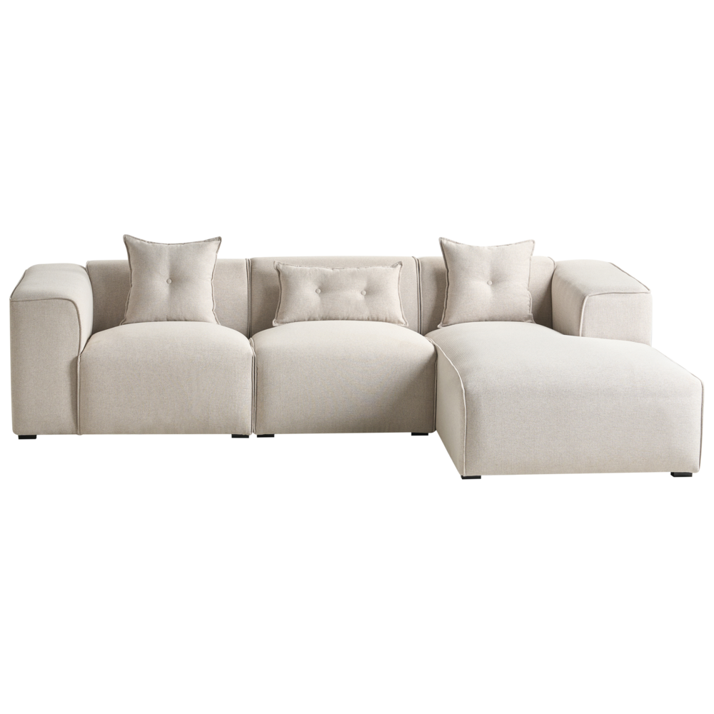 Divano Angolare color Beige chiaro 3 Posti Cuscini Extra stile moderno soggiorno