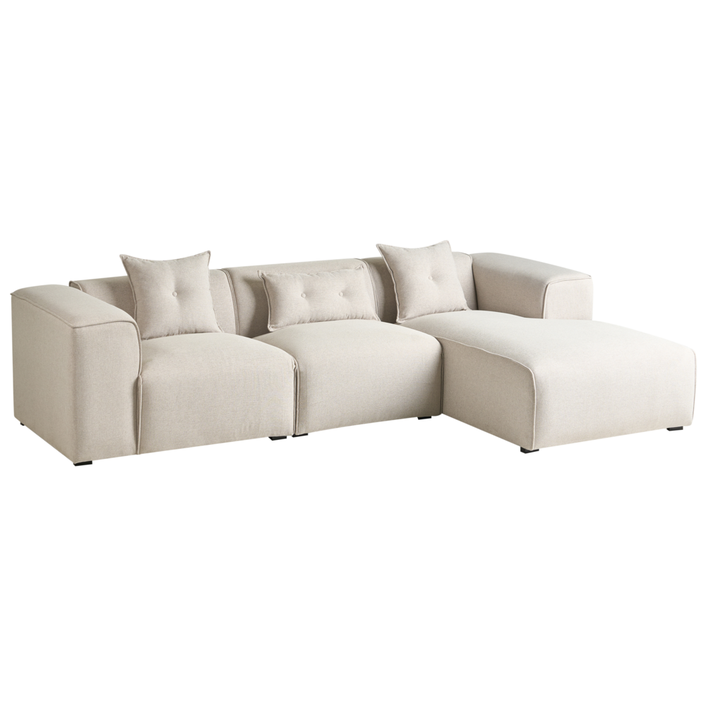 Divano Angolare color Beige chiaro 3 Posti Cuscini Extra stile moderno soggiorno