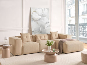 Divano Angolare Beige Velluto A Coste 3 Posti Cuscini Extra Dispersi versione sinistra stile Moderno