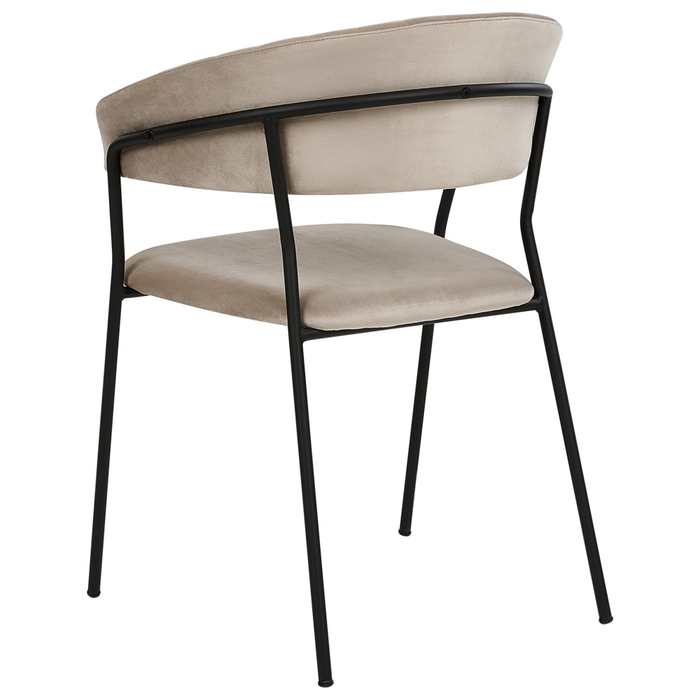 Set di 2 sedie da pranzo in tessuto vellutato grigio talpa Rivestimento in metallo nero Gambe con braccioli Schienale curvo Design moderno e contemporaneo
