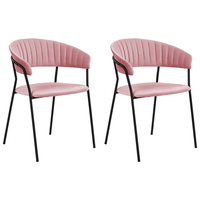 Set di 2 sedie da pranzo in tessuto vellutato rosa Rivestimento in metallo nero Gambe con braccioli Schienale curvo Design moderno e contemporaneo