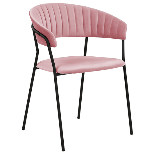 Set di 2 sedie da pranzo in tessuto vellutato rosa Rivestimento in metallo nero Gambe con braccioli Schienale curvo Design moderno e contemporaneo