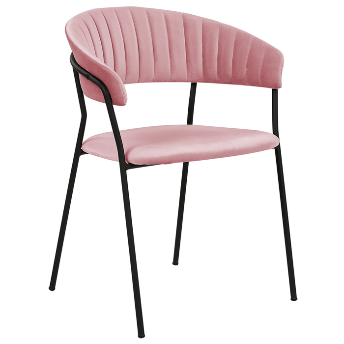 Set di 2 sedie da pranzo in tessuto vellutato rosa Rivestimento in metallo nero Gambe con braccioli Schienale curvo Design moderno e contemporaneo