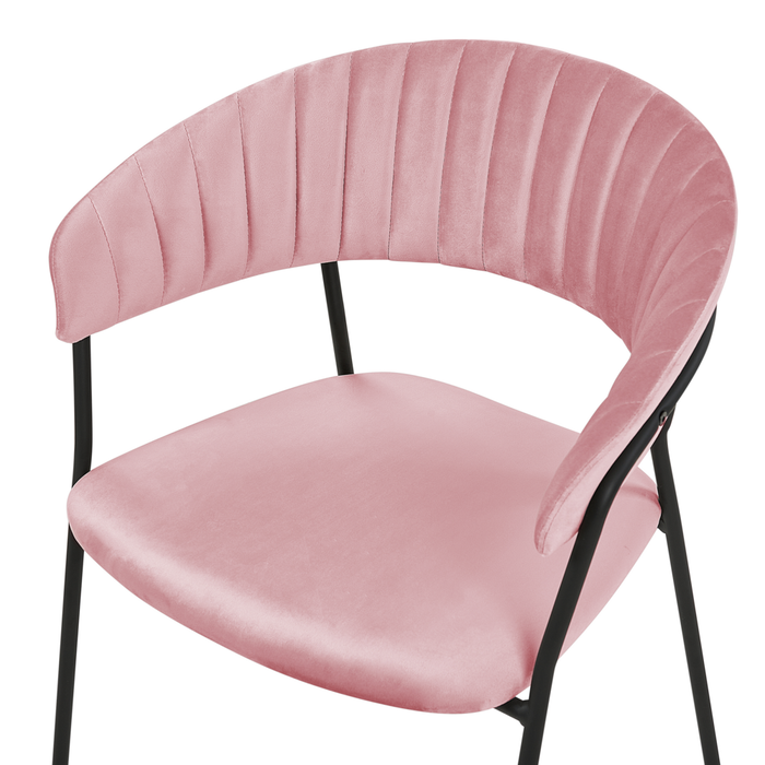 Set di 2 sedie da pranzo in tessuto vellutato rosa Rivestimento in metallo nero Gambe con braccioli Schienale curvo Design moderno e contemporaneo