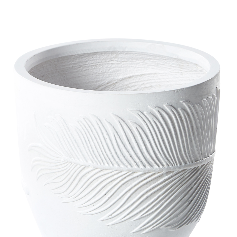 Vaso per piante da esterno in fibra di argilla bianca 35 x 35 x 33 cm Vaso rotondo resistente alle UC Motivo a foglie tradizionale