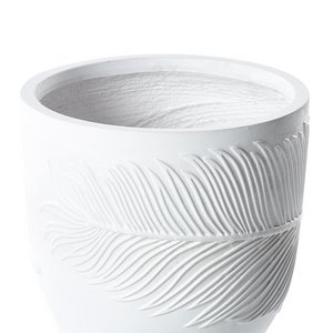Vaso per piante da esterno in fibra di argilla bianca 35 x 35 x 33 cm Vaso rotondo resistente alle UC Motivo a foglie tradizionale