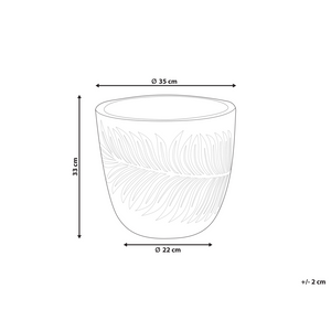 Vaso per piante da esterno in fibra di argilla bianca 35 x 35 x 33 cm Vaso rotondo resistente alle UC Motivo a foglie tradizionale
