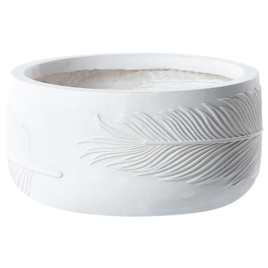 Vaso per piante da esterno in fibra di argilla bianco 25 x 25 x 14 cm Vaso rotondo resistente alle UC Motivo a foglie tradizionale