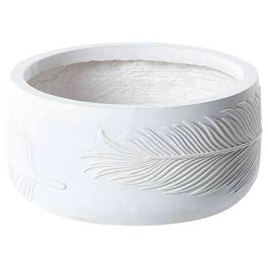 Vaso per piante da esterno in fibra di argilla bianco 25 x 25 x 14 cm Vaso rotondo resistente alle UC Motivo a foglie tradizionale