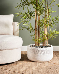 Vaso per piante da esterno in fibra di argilla bianco 43 x 43 x 23 cm Vaso rotondo resistente alle UC Motivo a foglie tradizionale