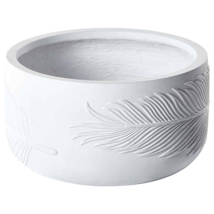 Vaso per piante da esterno in fibra di argilla bianco 43 x 43 x 23 cm Vaso rotondo resistente alle UC Motivo a foglie tradizionale