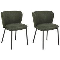 Set di 2 sedie da pranzo in poliestere verde Rivestimenti in metallo nero Gambe senza braccioli Schienale curvo Design moderno e contemporaneo