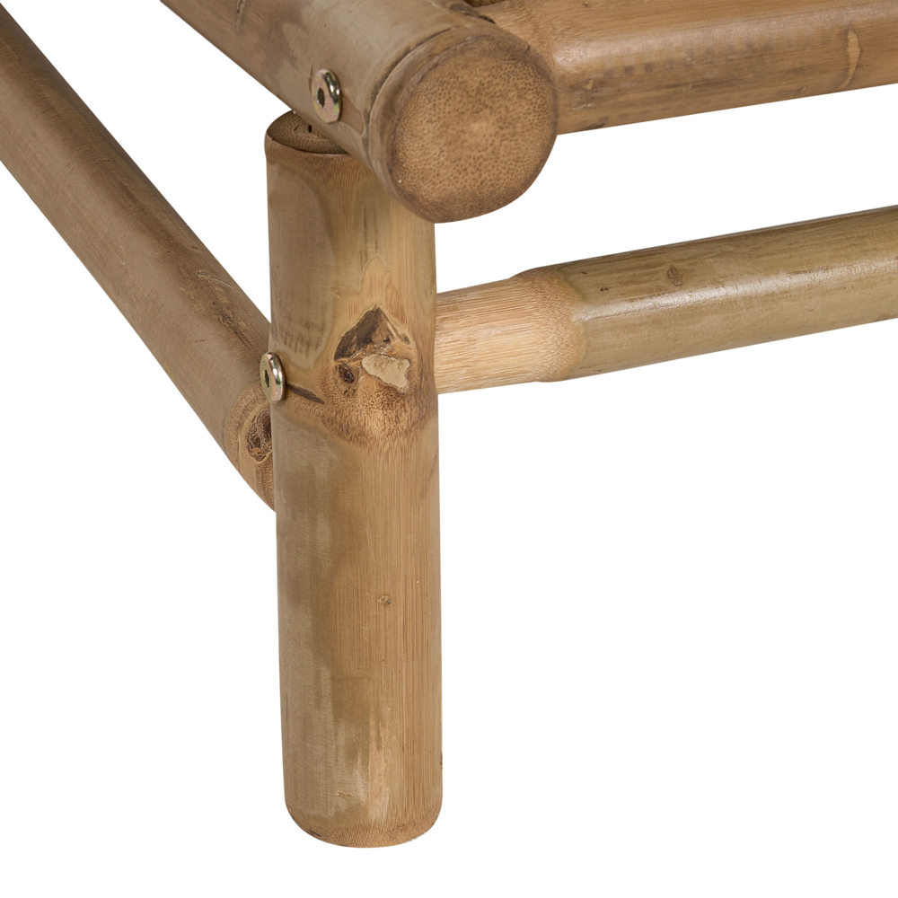 Poltroncina da esterno in legno di bambù con cuscini tortora stile moderno contemporaneo rustico