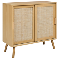 Credenza in truciolato di vimini e rattan con 2 ante e ripiani in legno chiaro camera da letto