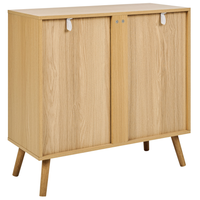Credenza in truciolato di vimini e rattan con 2 ante e ripiani in legno chiaro camera da letto