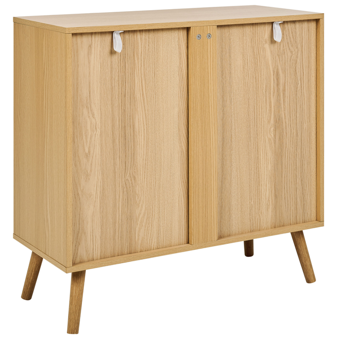 Credenza in truciolato di vimini e rattan con 2 ante e ripiani in legno chiaro camera da letto