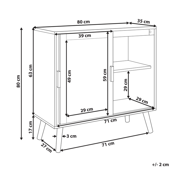 Credenza in truciolato di vimini e rattan con 2 ante e ripiani in legno chiaro camera da letto