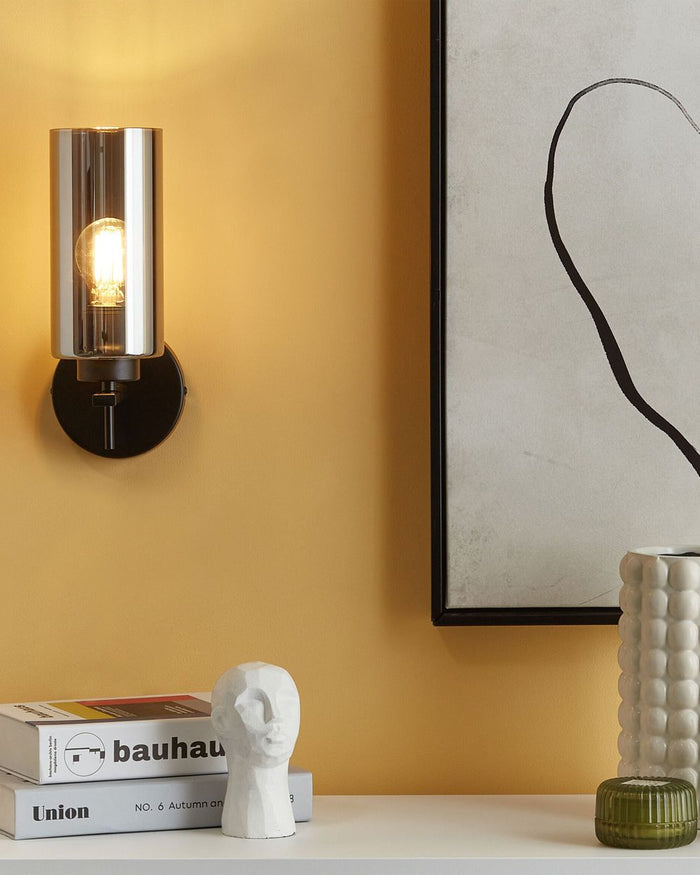 Lampada da terra Grigio e nero con base in ferro e paralume fumé in vetro Punto luce singolo Accessori per la casa Illuminazione