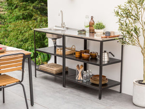 Set di cucina da esterno 2 elementi in acciaio inox nero 2 isole da cucina lavello a leva cucina da esterno