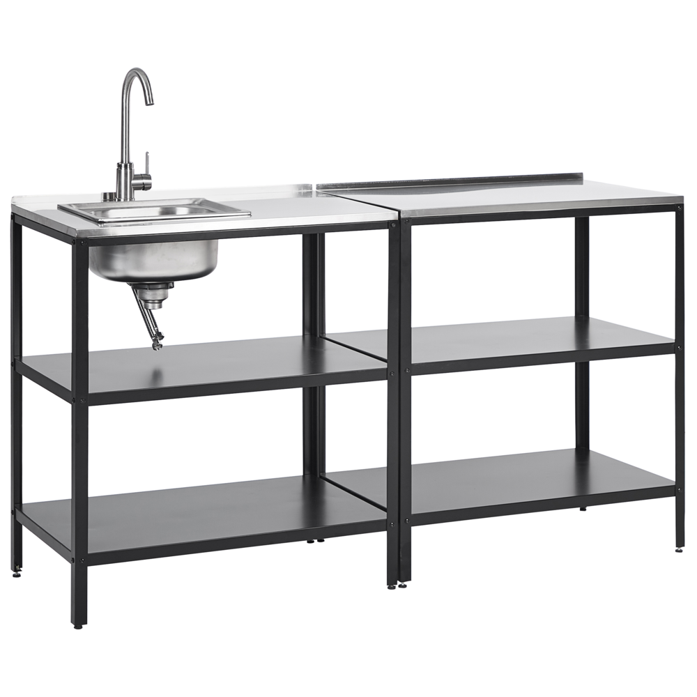 Set di cucina da esterno 2 elementi in acciaio inox nero 2 isole da cucina lavello a leva cucina da esterno
