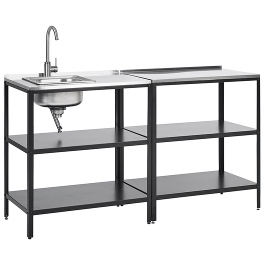 Set di cucina da esterno 2 elementi in acciaio inox nero 2 isole da cucina lavello a leva cucina da esterno