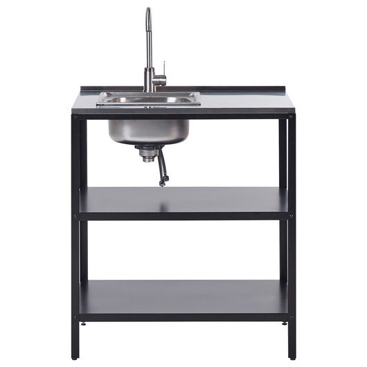 Mobile da giardino in acciaio con lavello a leva  con ripiani in acciaio inox nero 80x50x92 cm 2 ripiani con top Cucina da giardino da pranzo