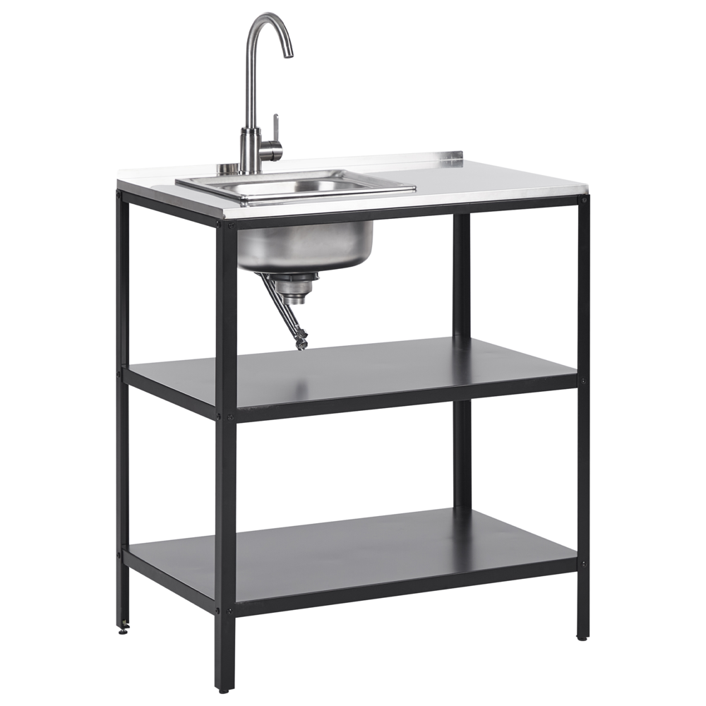 Set di cucina da esterno 2 elementi in acciaio inox nero 2 isole da cucina lavello a leva cucina da esterno