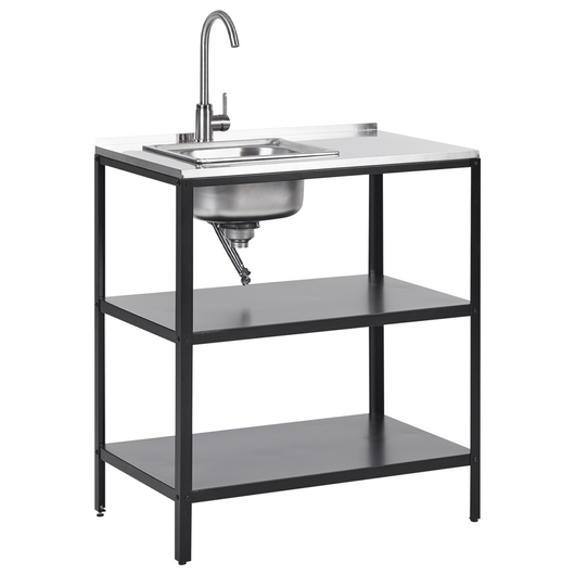 Set di cucina da esterno 2 elementi in acciaio inox nero 2 isole da cucina lavello a leva cucina da esterno