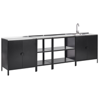 Set cucina da esterno 4 elementi in acciaio inox nero 2 armadietti da cucina 2 console portaoggetti con lavello cucina da esterno