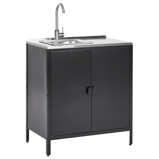 Set cucina da esterno 4 elementi in acciaio inox nero 2 armadietti da cucina 2 console portaoggetti con lavello cucina da esterno