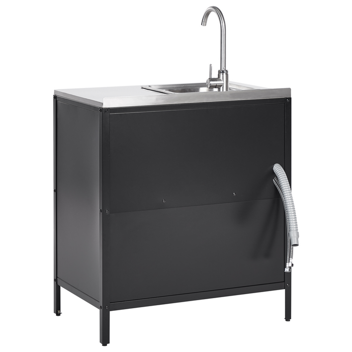 Set cucina da esterno 4 elementi in acciaio inox nero 2 armadietti da cucina 2 console portaoggetti con lavello cucina da esterno