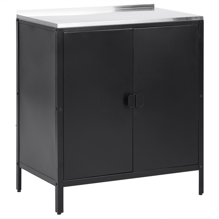 Set cucina da esterno 4 elementi in acciaio inox nero 2 armadietti da cucina 2 console portaoggetti con lavello cucina da esterno