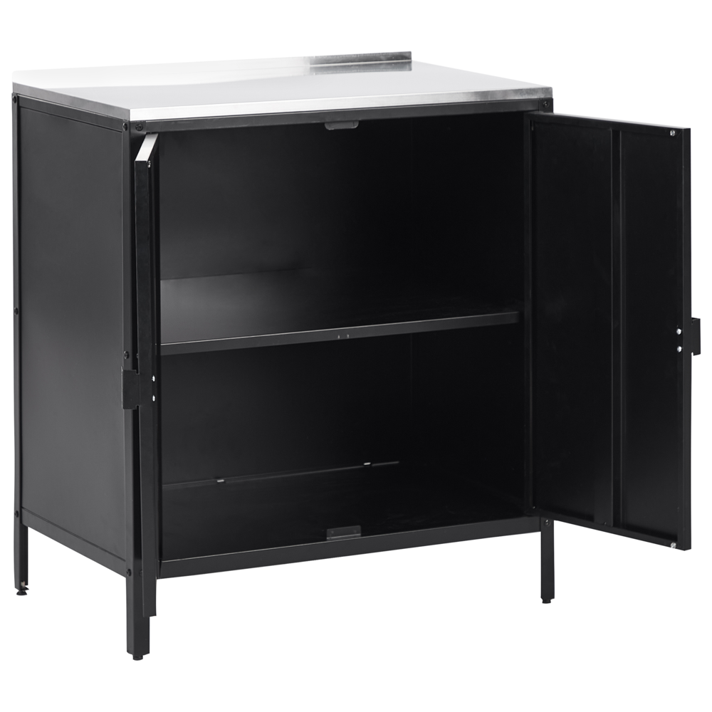 Set cucina da esterno 4 elementi in acciaio inox nero 2 armadietti da cucina 2 console portaoggetti con lavello cucina da esterno