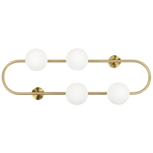 Lampada da parete con 4 luci a forma di globo e paralume in vetro base metallo dorato stile moderno