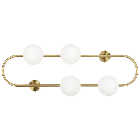 Lampada da parete con 4 luci a forma di globo e paralume in vetro base metallo dorato stile moderno