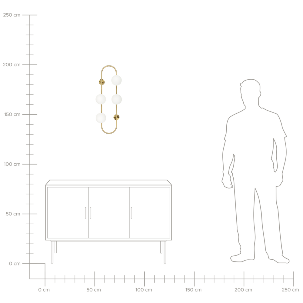 Lampada da parete con 4 luci a forma di globo e paralume in vetro base metallo dorato stile moderno