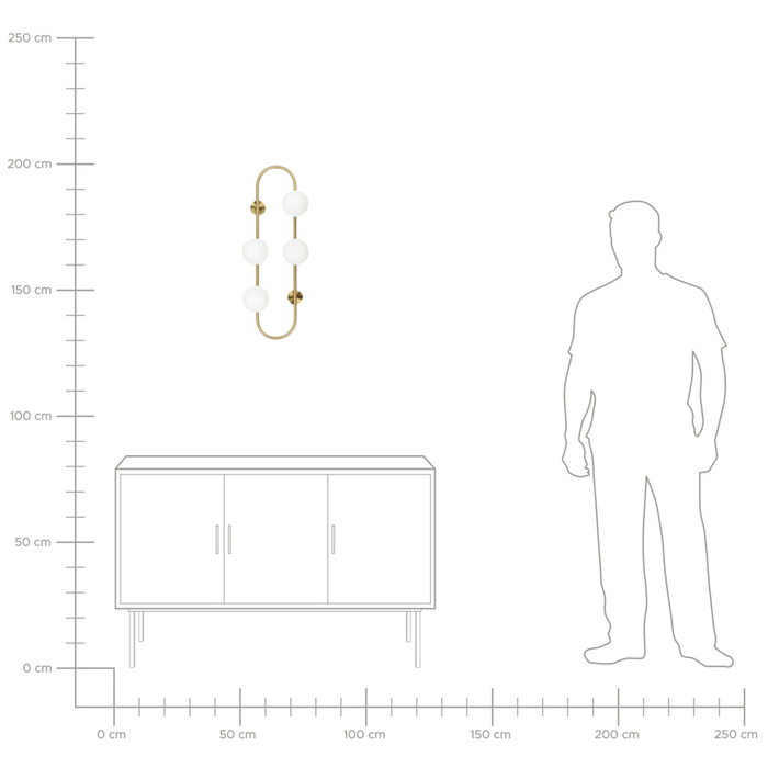 Lampada da parete con 4 luci a forma di globo e paralume in vetro base metallo dorato stile moderno