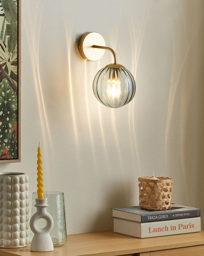 Lampada da parete paralume in vetro con base in ferro blu stile retrò camera da letto