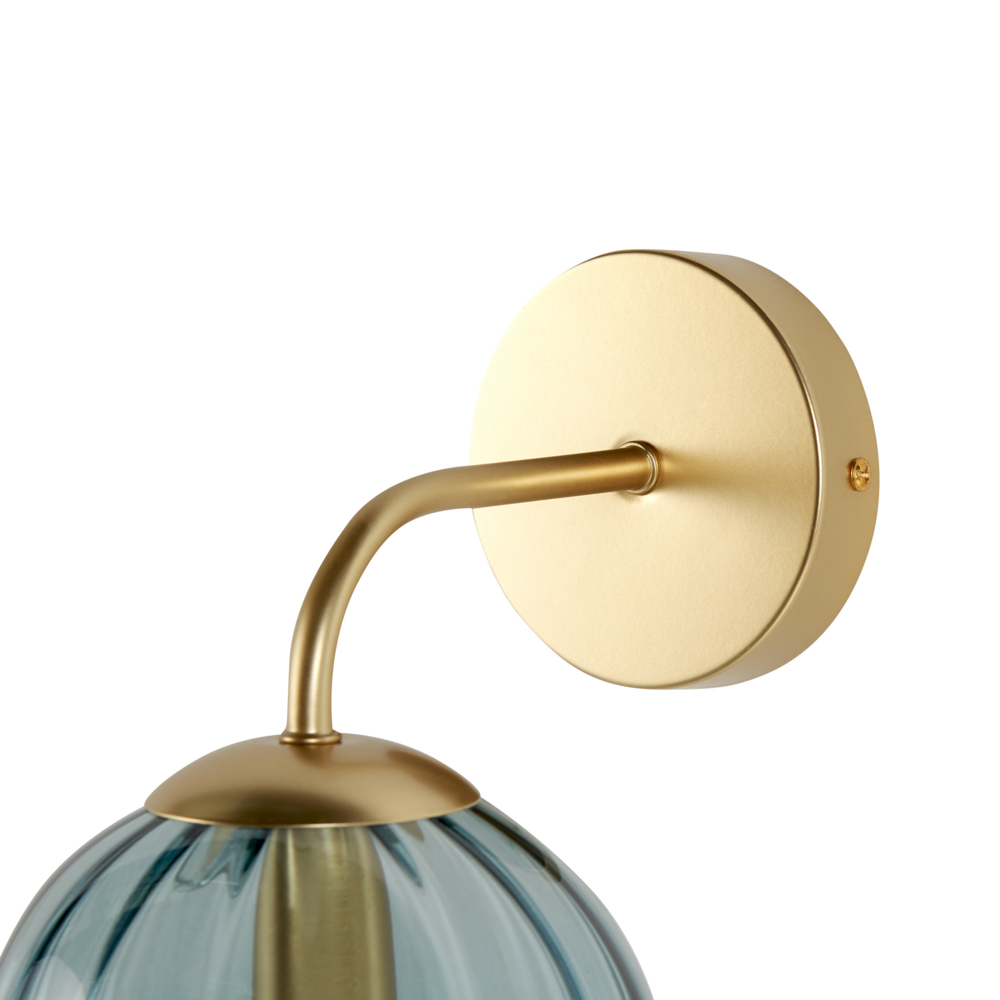 Lampada da parete paralume in vetro con base in ferro blu stile retrò camera da letto