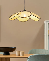 Lampada a sospensione in metallo e rattan naturale e nero stile moderno contemporaneo soggiorno