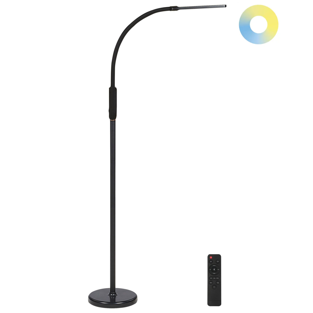 Lampada da terra LED per ufficio in metallo nero e materiale sintetico interruttore a sfioramento stile moderno industriale