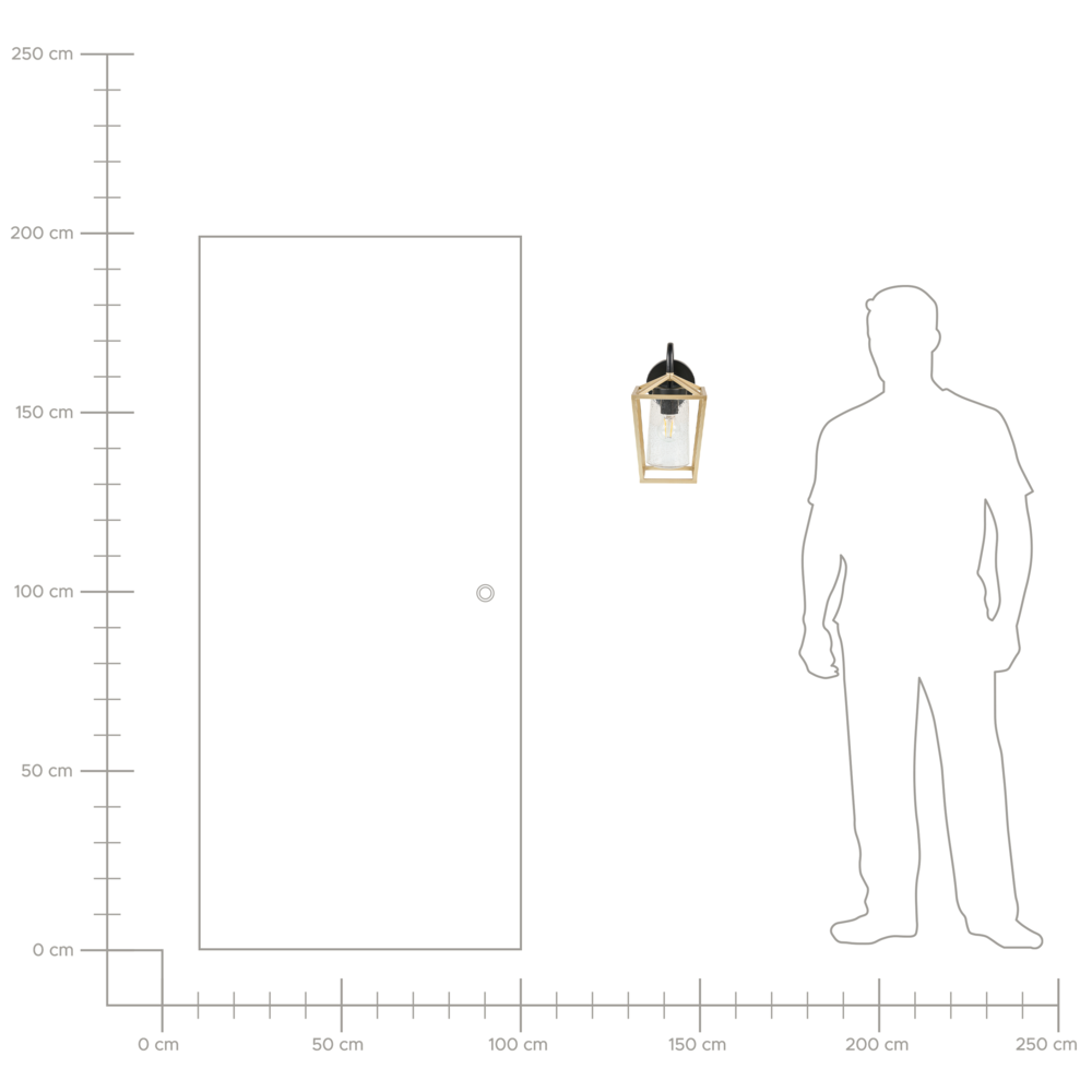 Lampada da parete per esterni in metallo nero e vetro dorato 33 cm applique da giardino